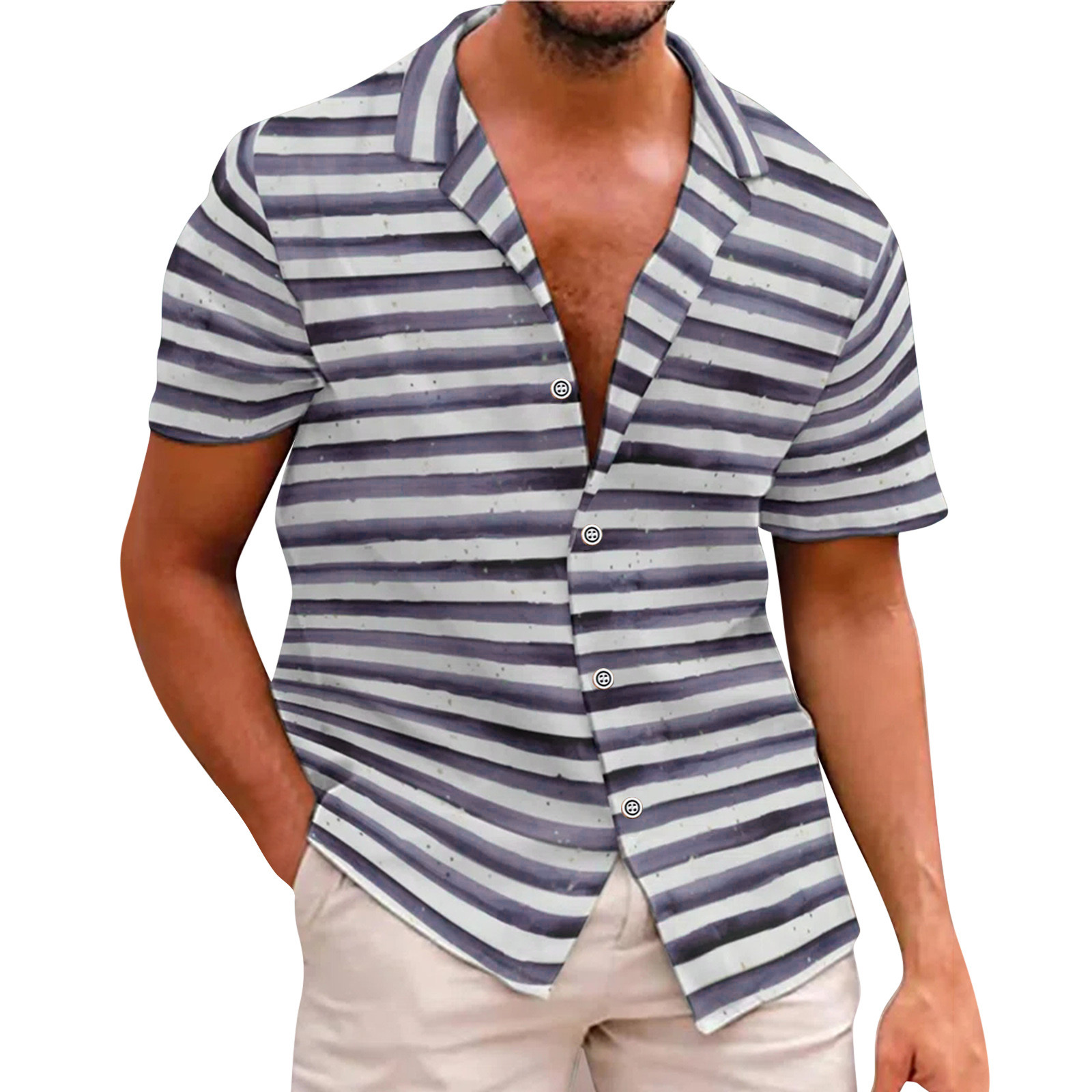 Mens Floral Hawaiian Shirts Turn Down Collar Printed Loose Short Sleeve Beach Button Down Blouse Shirt